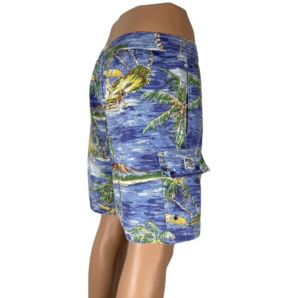 Polo Ralph Lauren Mens Large Shorts Swim Trunks Hawaiian Graphic Print Vintage